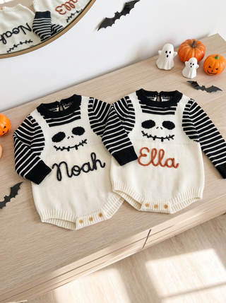 Personalised Halloween Skull Knit Romper