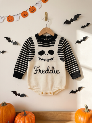 Personalised Halloween Skull Knit Romper