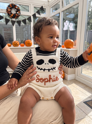 Personalised Halloween Skull Knit Romper